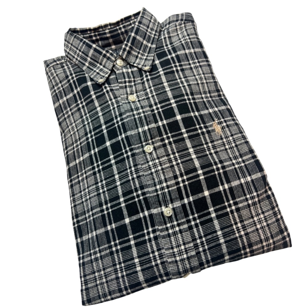 Polo Ralph Lauren Blaire Men XL Black Plaid Button Down Cotton Linen Shirt F11